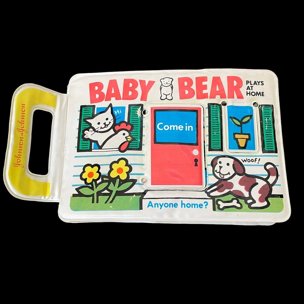 Johnson & Johnson Baby Bear Plays At Home Soft Book Vtg 1983 Vinyl Bath READ